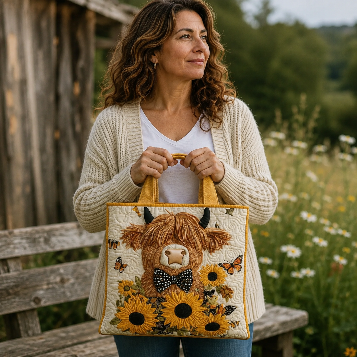 Bolsa Artesanal | Vaca de las Tierras Altas con Girasoles