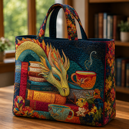 Bolsa Artesanal | Dragón Leyendo Libros y Tazas