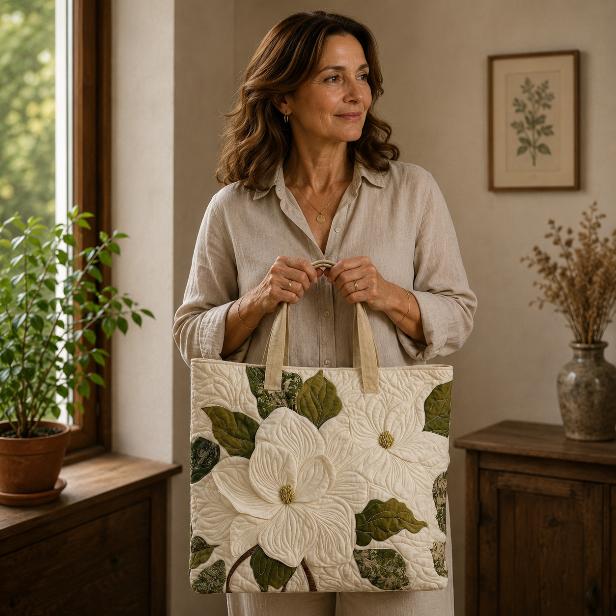 Bolsa Artesanal | Elegantes Lirios Blancos