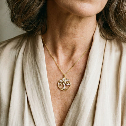 Collar Árbol de la Vida con Zirconia en Oro