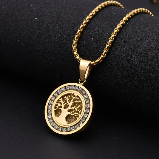 Collar Árbol de la Vida en dorado lujoso con zirconia