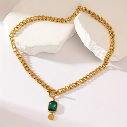 Collar con Gran Cadena y Péndulo de Esmeralda | Oro