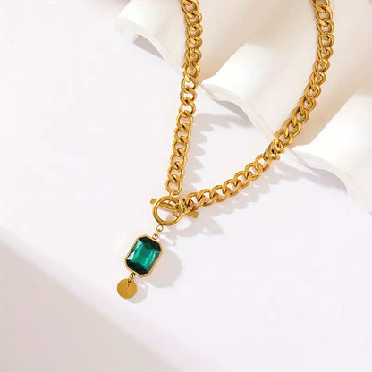 Collar con Gran Cadena y Péndulo de Esmeralda | Oro