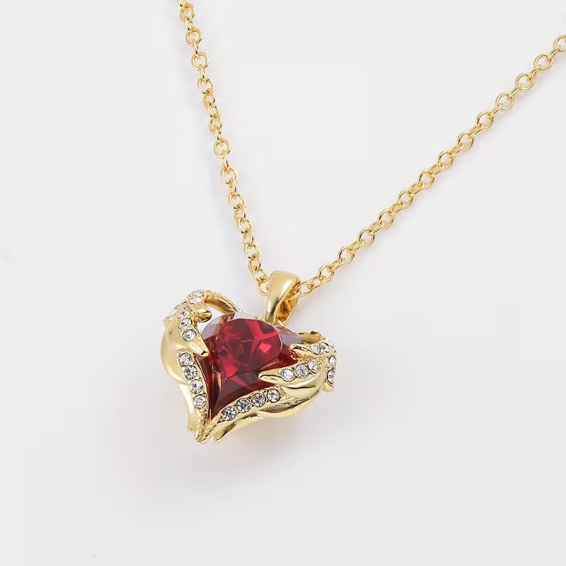 Collar con corazón de rubí ángel | Oro