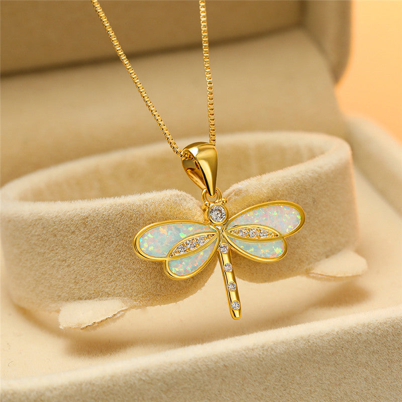 Collar con libélula de oro y ópalo