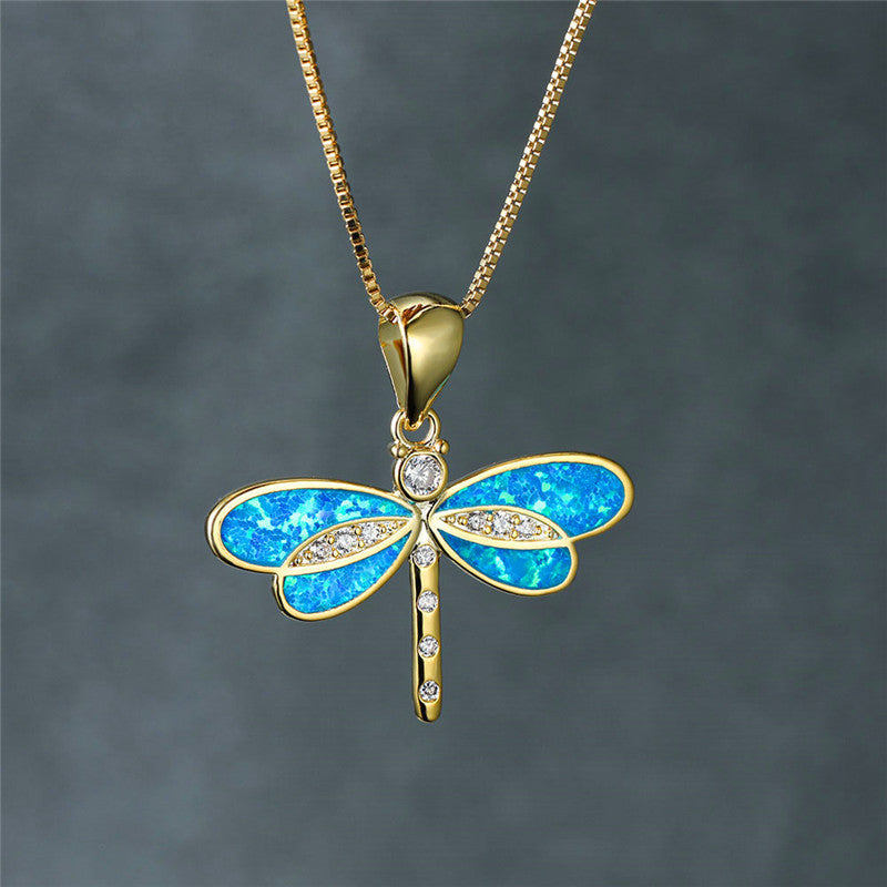 Collar con libélula de oro y ópalo