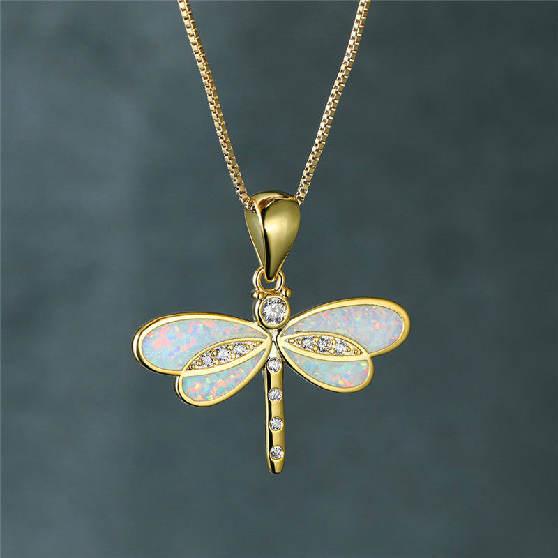 Collar con libélula de oro y ópalo