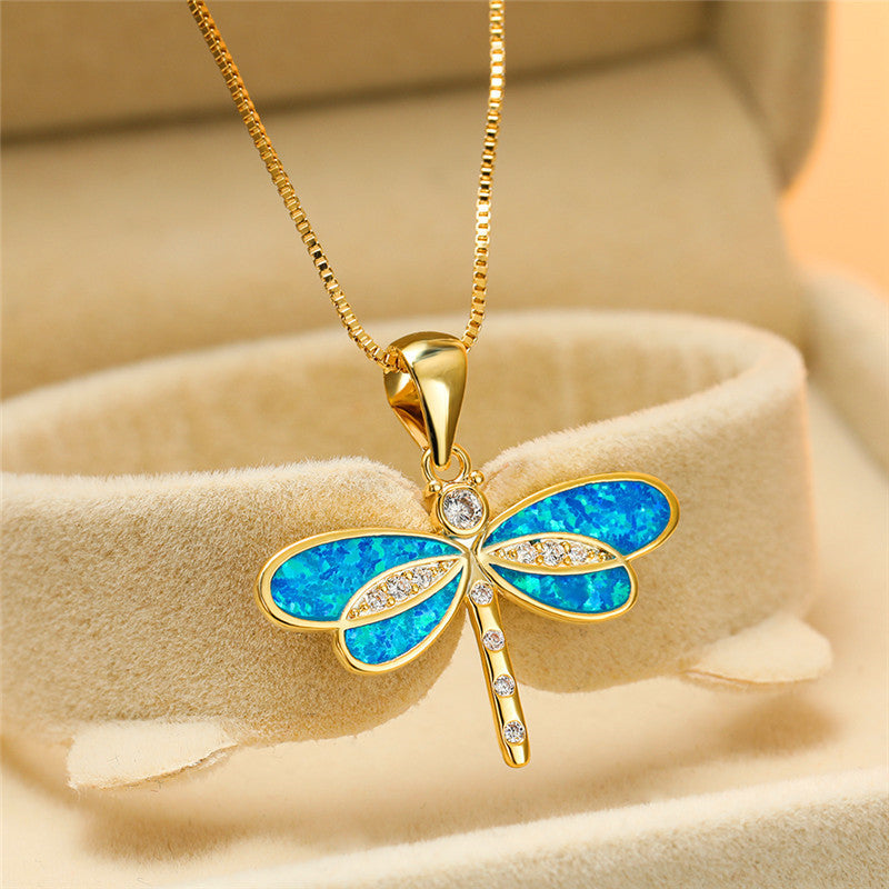 Collar con libélula de oro y ópalo