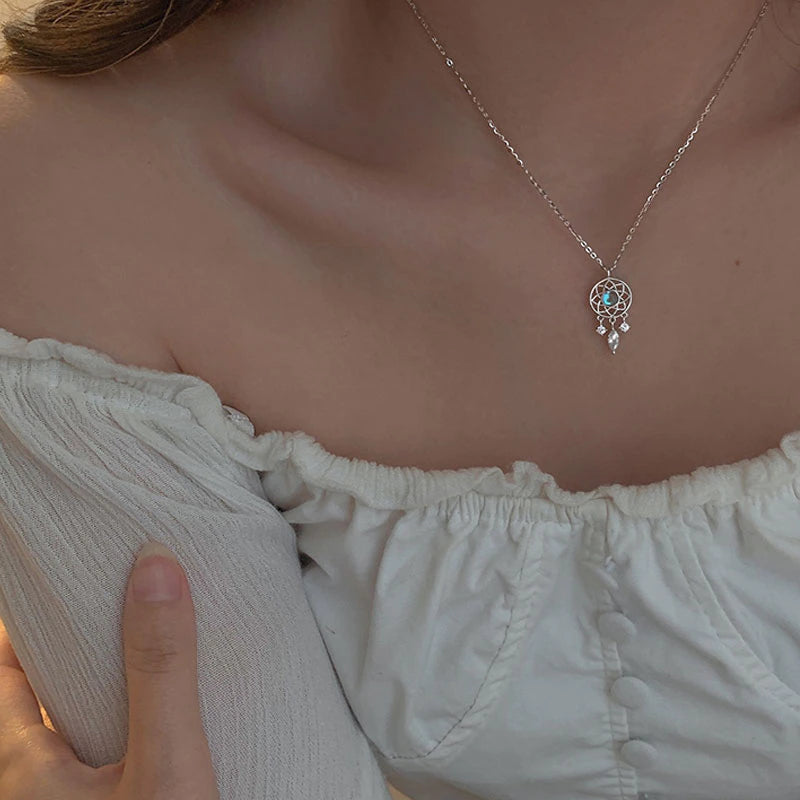 Collar de luna plateado en cristal Pescador de sueños