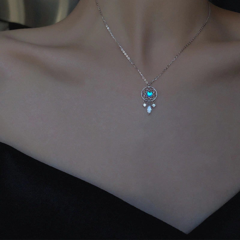 Collar de luna plateado en cristal Pescador de sueños