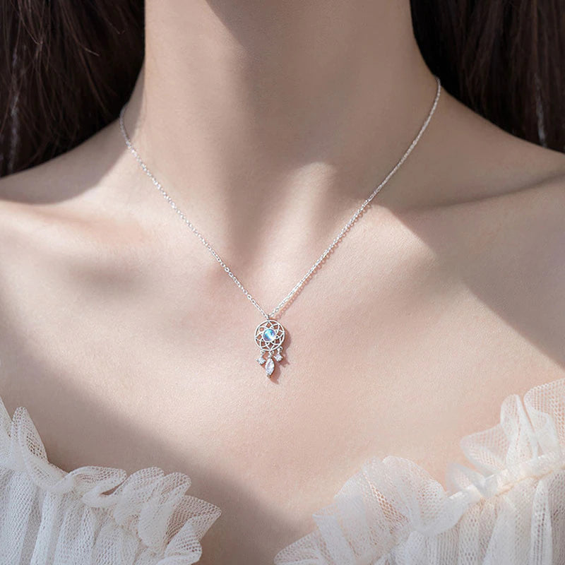 Collar de luna plateado en cristal Pescador de sueños
