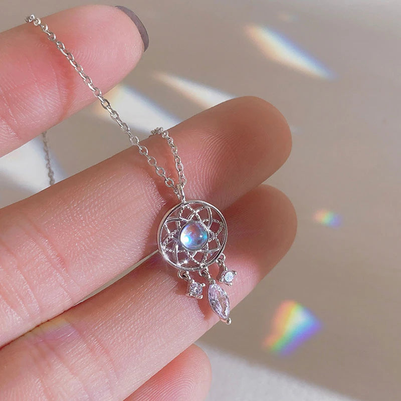 Collar de luna plateado en cristal Pescador de sueños