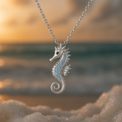 Collar de plata con caballito de mar y ópalo