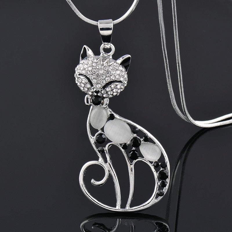 Collar de plata para gato con zirconia