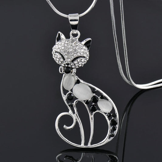 Collar de plata para gato con zirconia