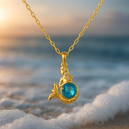Collar de sirena dorado con cristal azul