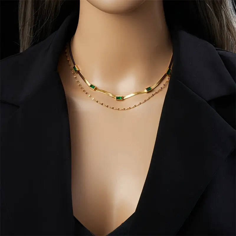 Collar retro en oro de dos capas "Gema Hermana"