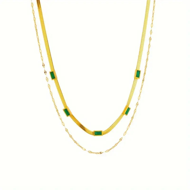 Collar retro en oro de dos capas "Gema Hermana"