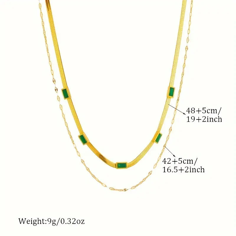 Collar retro en oro de dos capas "Gema Hermana"