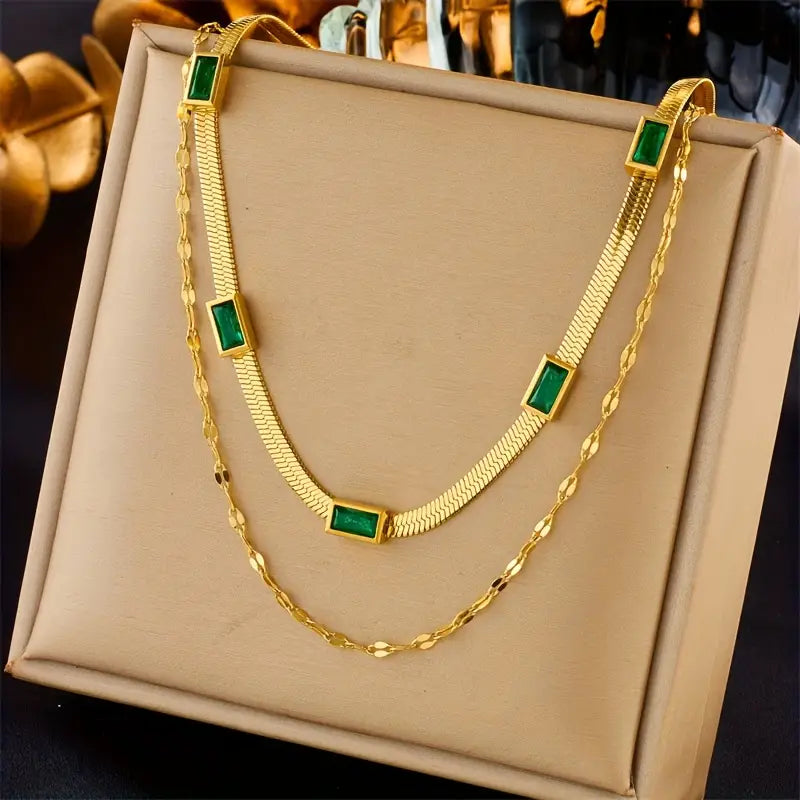 Collar retro en oro de dos capas "Gema Hermana"