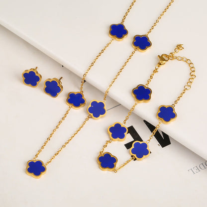Conjunto Pulsera+Collar+Aretes Trébol