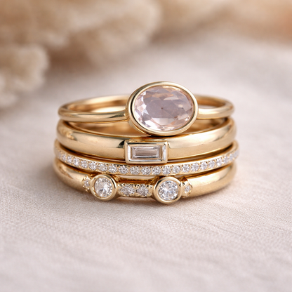 Conjunto de Anillos Retro en Oro con Zirconia