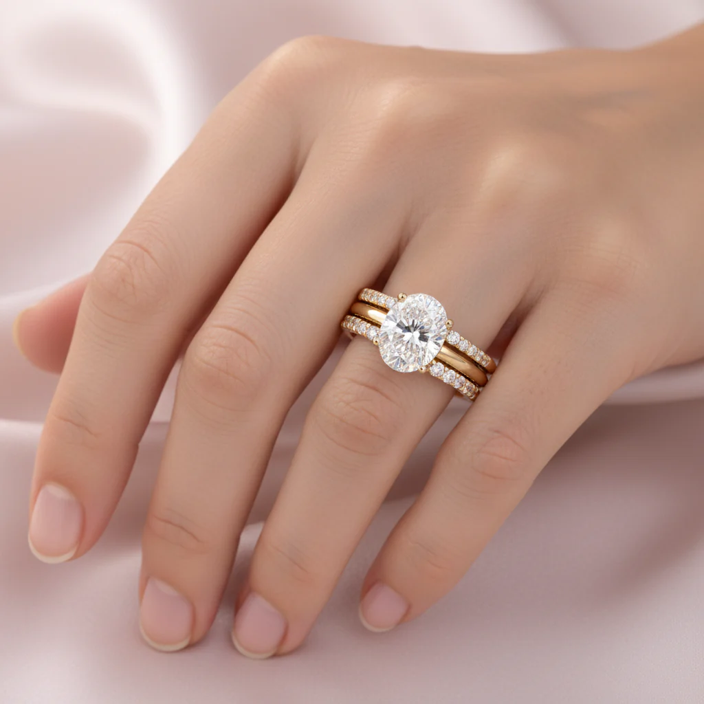 Conjunto de anillos brillantes con zirconia retro