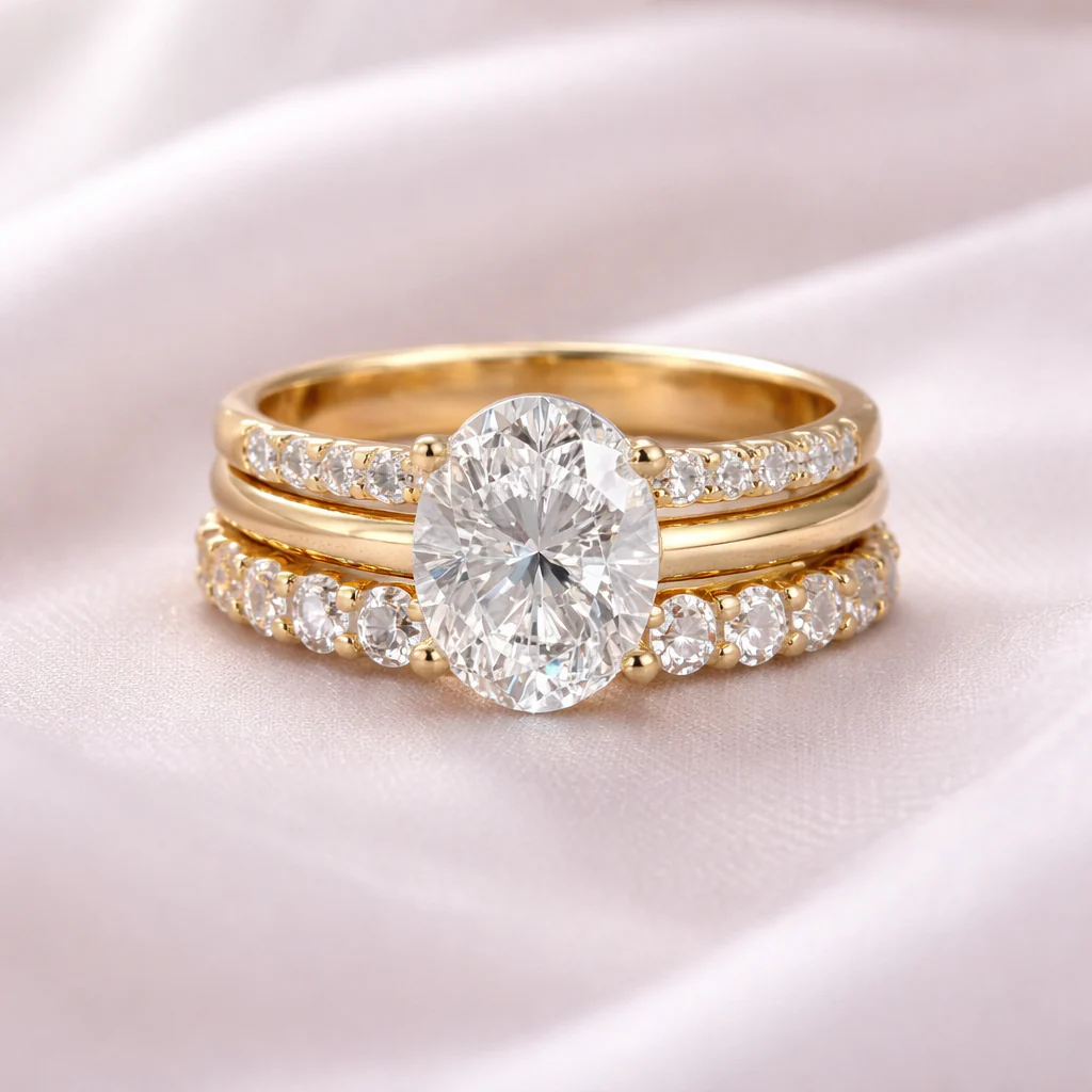 Conjunto de anillos brillantes con zirconia retro