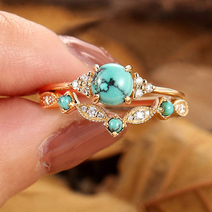Conjunto de anillos de oro con turquesa