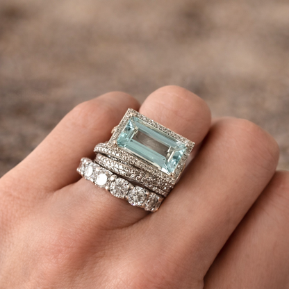 Conjunto de anillos retro de plata con piedra de turquesa