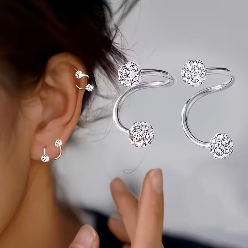Conjunto de aretes ligeros de lujo con bolas en espiral y strass