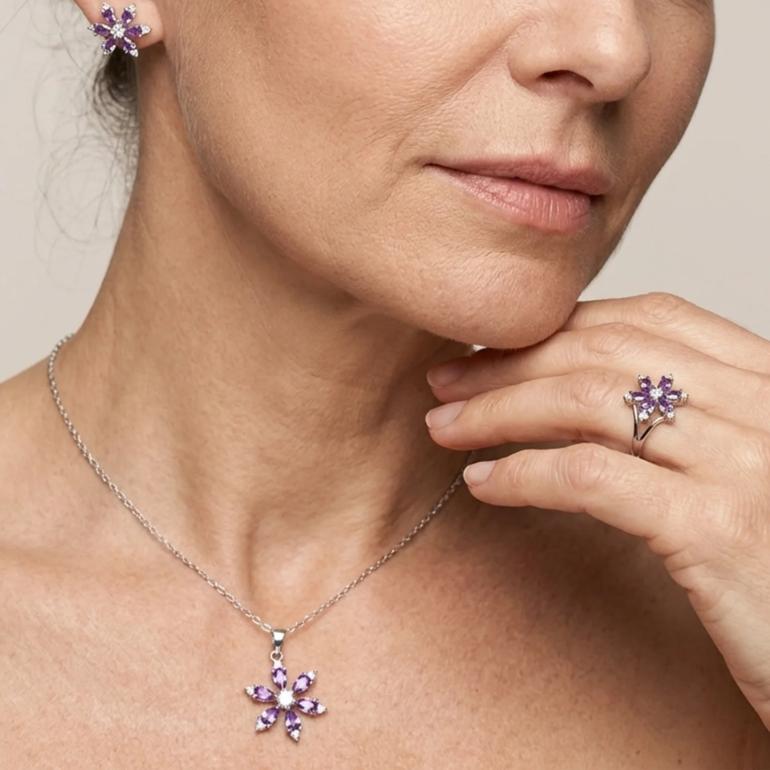 Conjunto de joyas Amatistas | Oro blanco