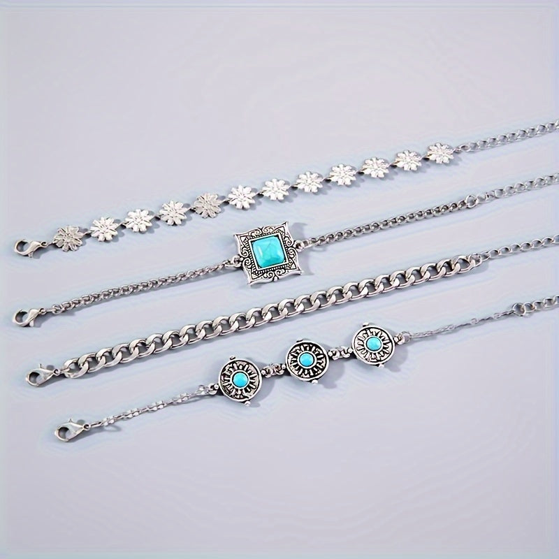 Conjunto de pulseras de piedra arcoíris | Oro blanco