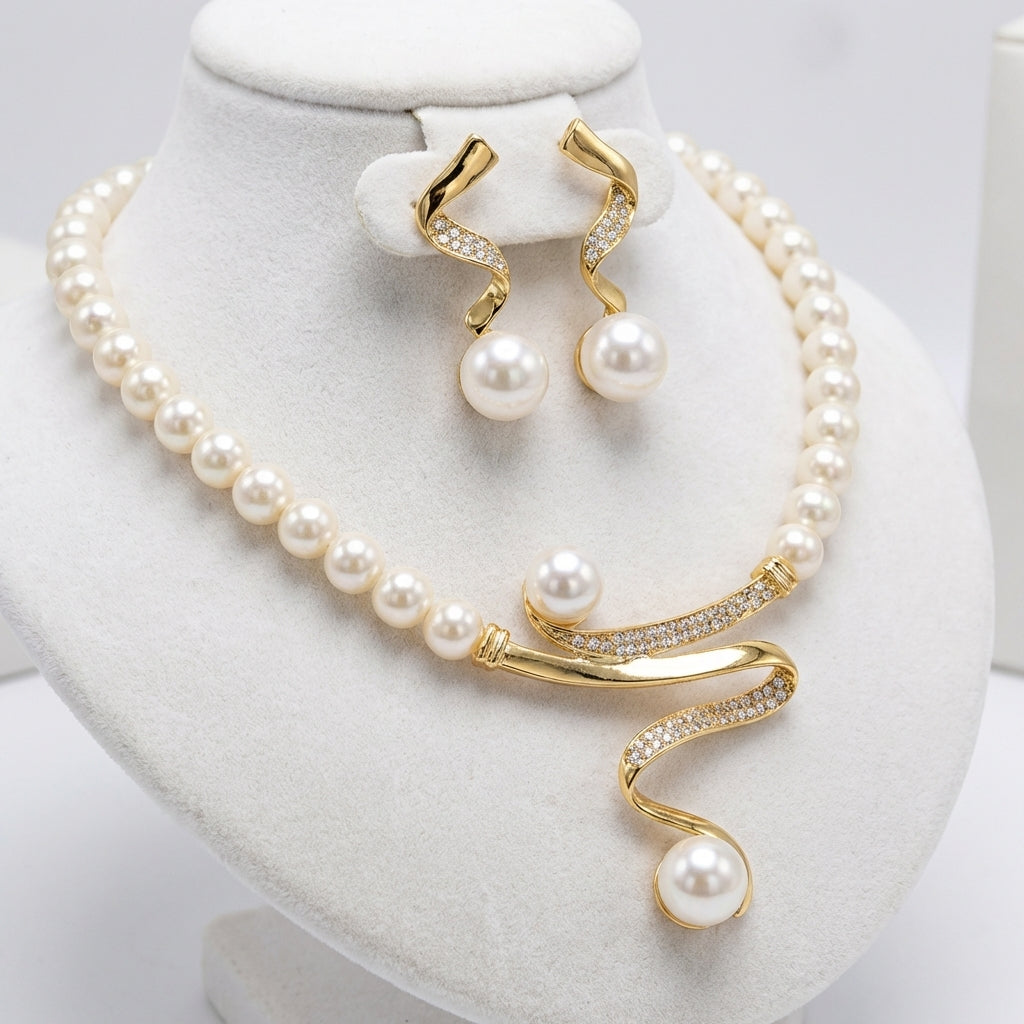 Conjunto de regalo de perlas naturales: collar y aretes