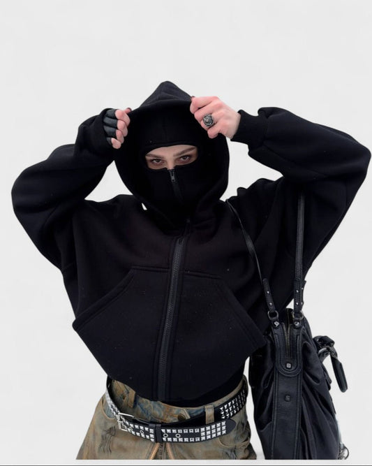 Ilona | Černá oversize mikina na zip s vysokým límcem
