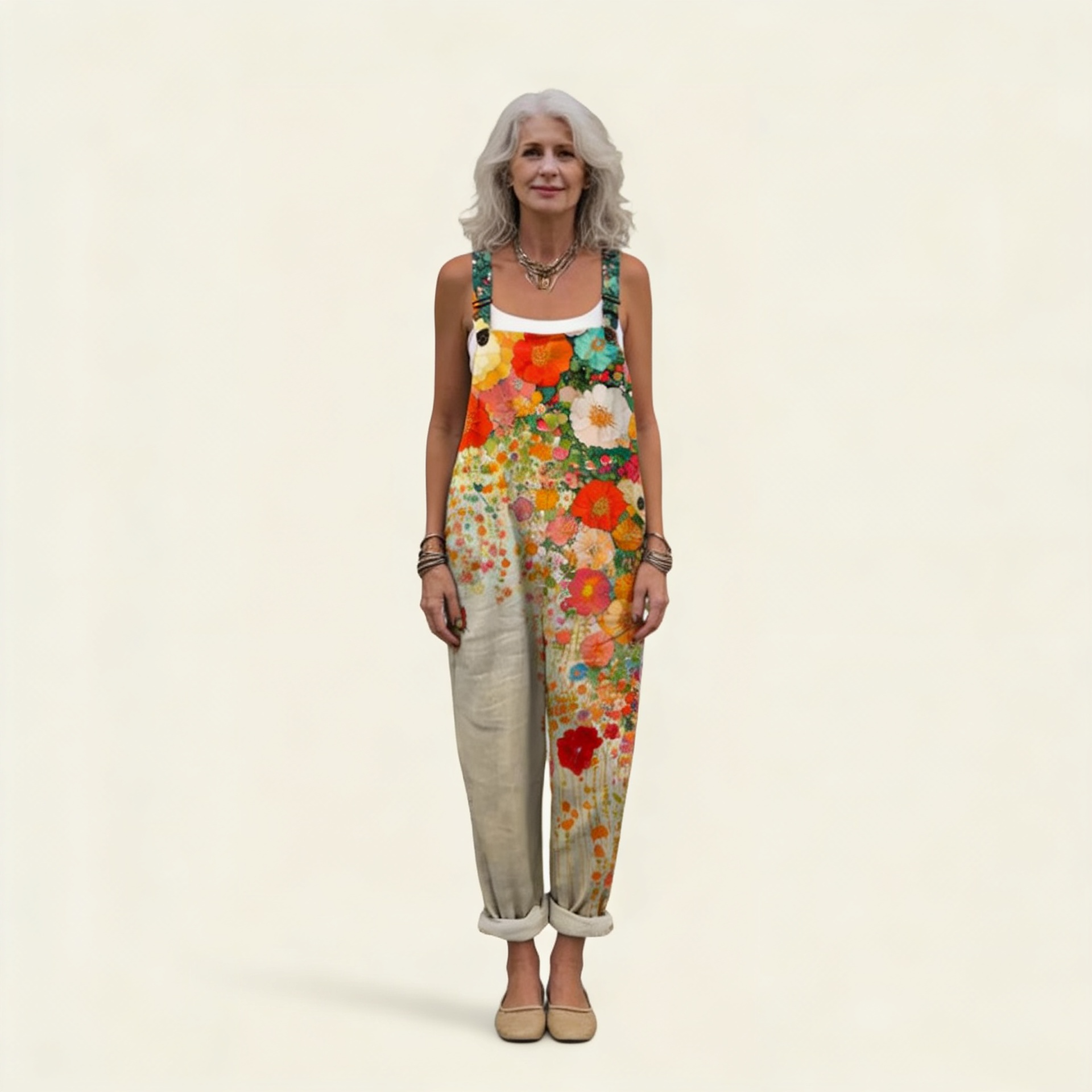 Eva | Overol con flores artísticas resplandecientes