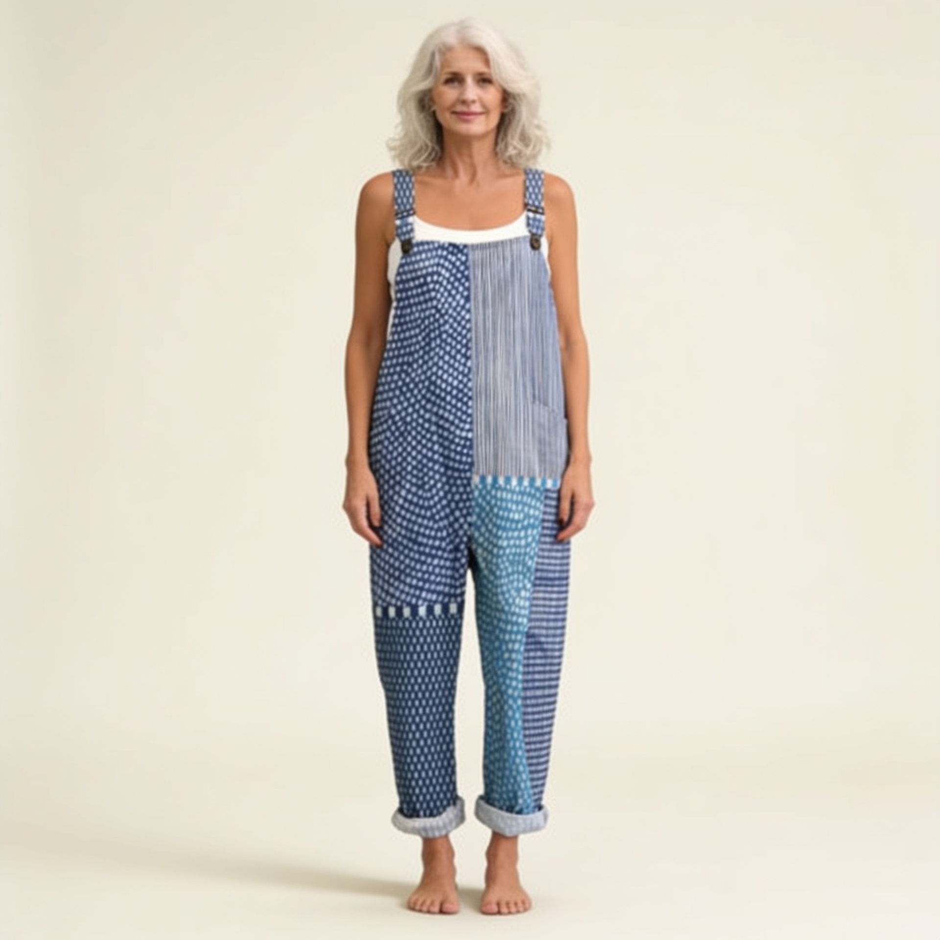 Hilde | Overol con patchwork azul gráfico