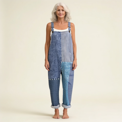 Hilde | Overol con patchwork azul gráfico