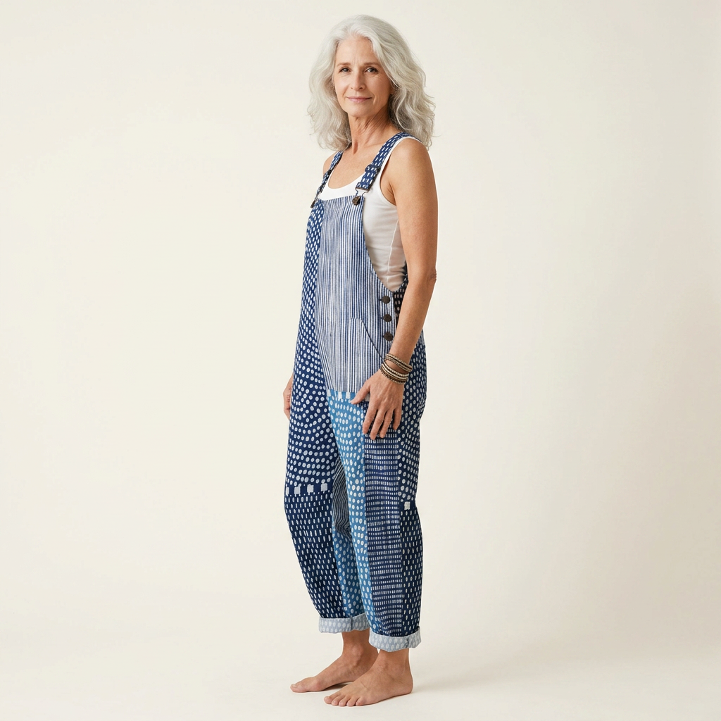 Hilde | Overol con patchwork azul gráfico