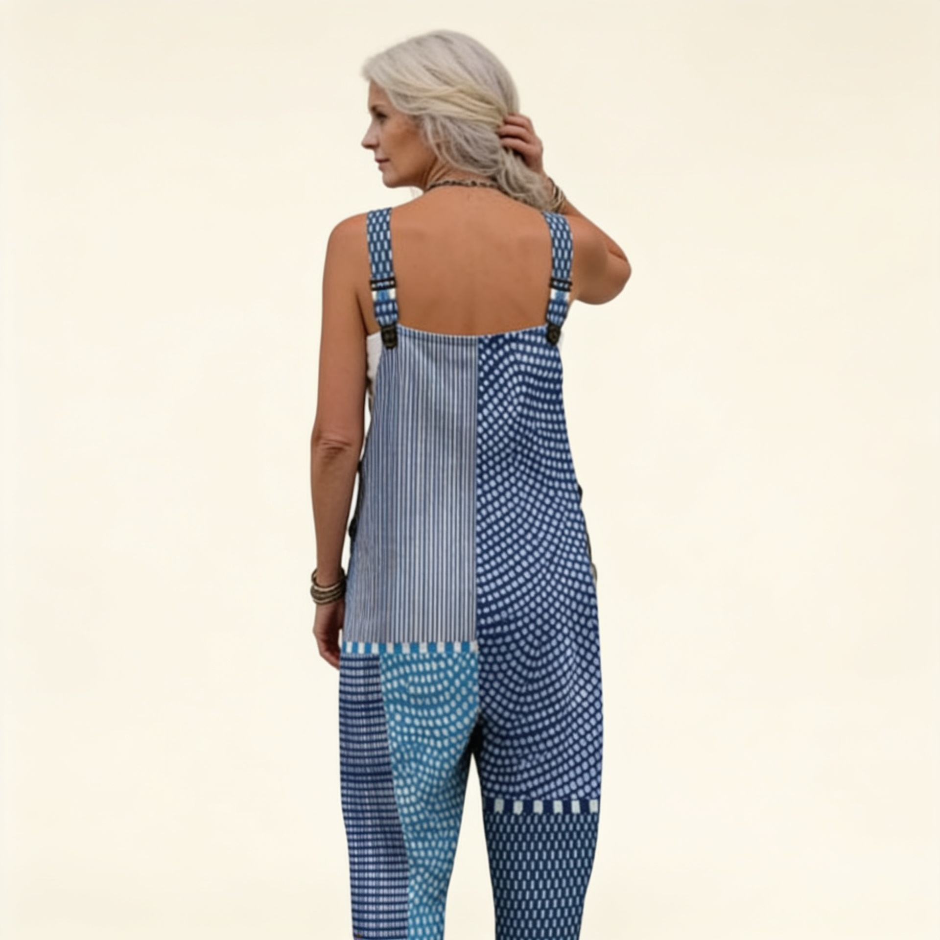 Hilde | Overol con patchwork azul gráfico