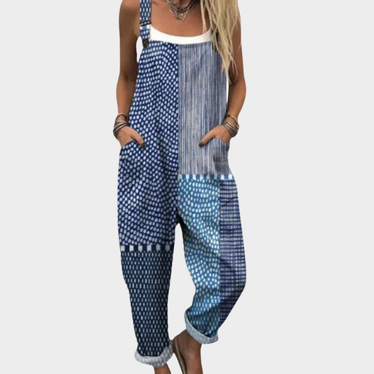 Nayeli | Overol con patchwork en azul índigo