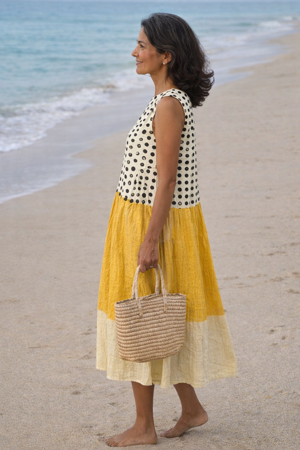 Lucía | Vestido Midi con Bloques de Color y Lunares