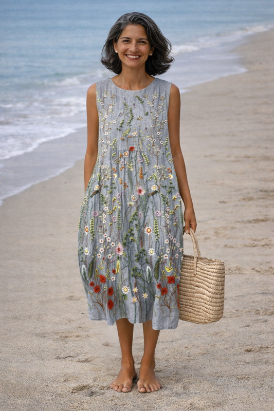 Noelia | Vestido Midi con Flores Silvestres
