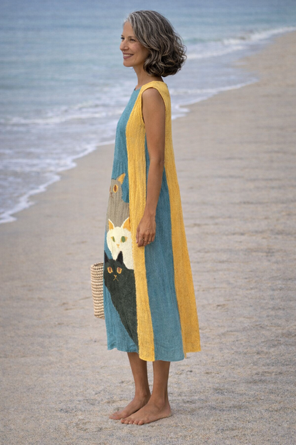 Pilar | Vestido Midi con Gatos Artísticos