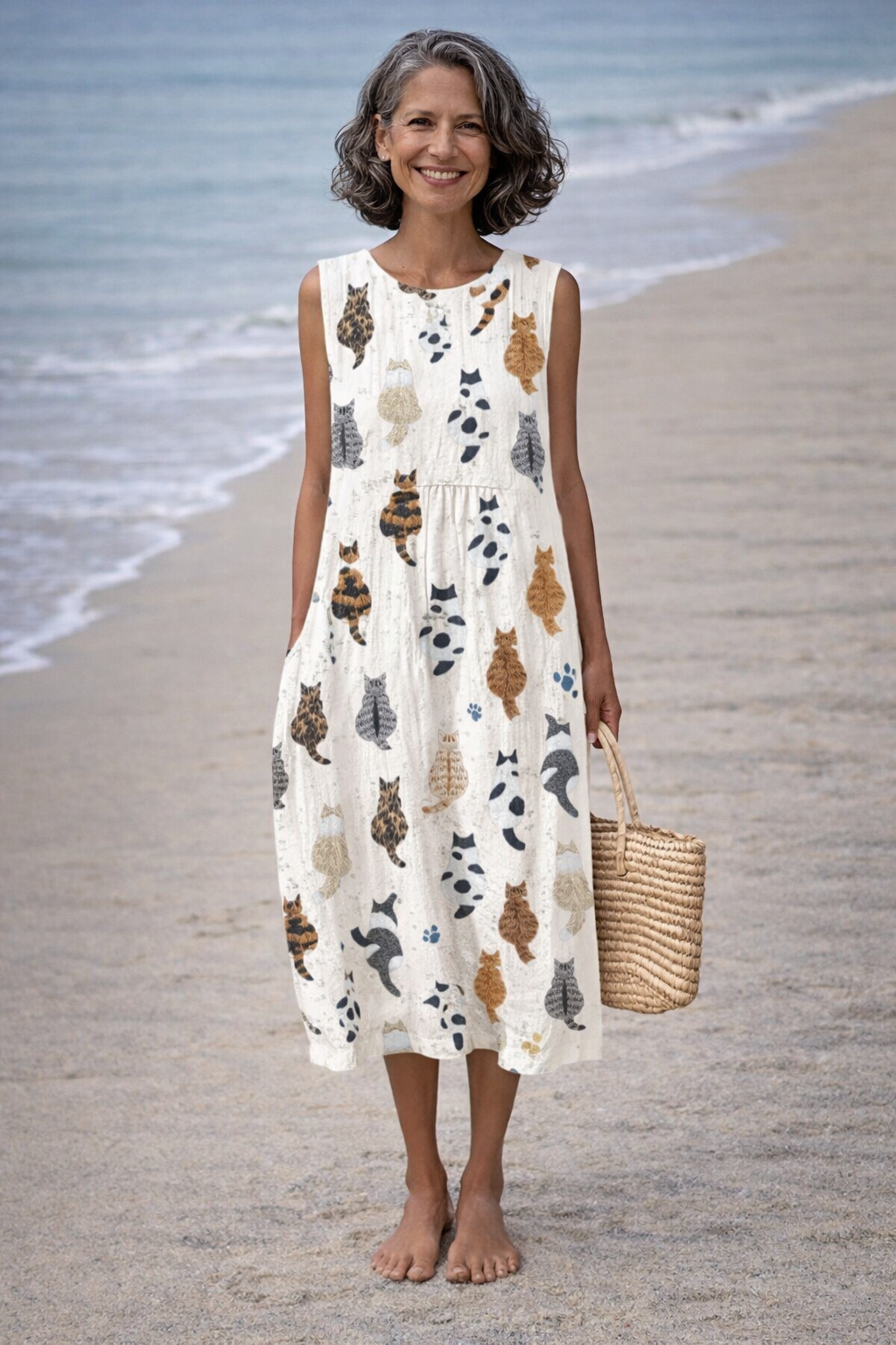 Irene | Vestido Midi con Estampado de Gatos