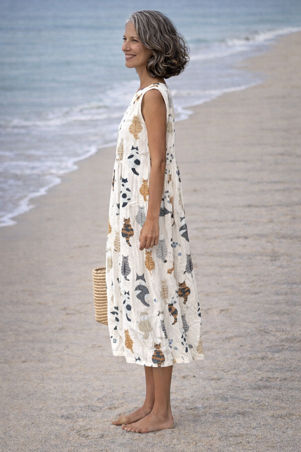 Irene | Vestido Midi con Estampado de Gatos
