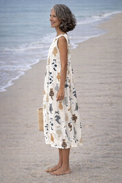 Irene | Vestido Midi con Estampado de Gatos