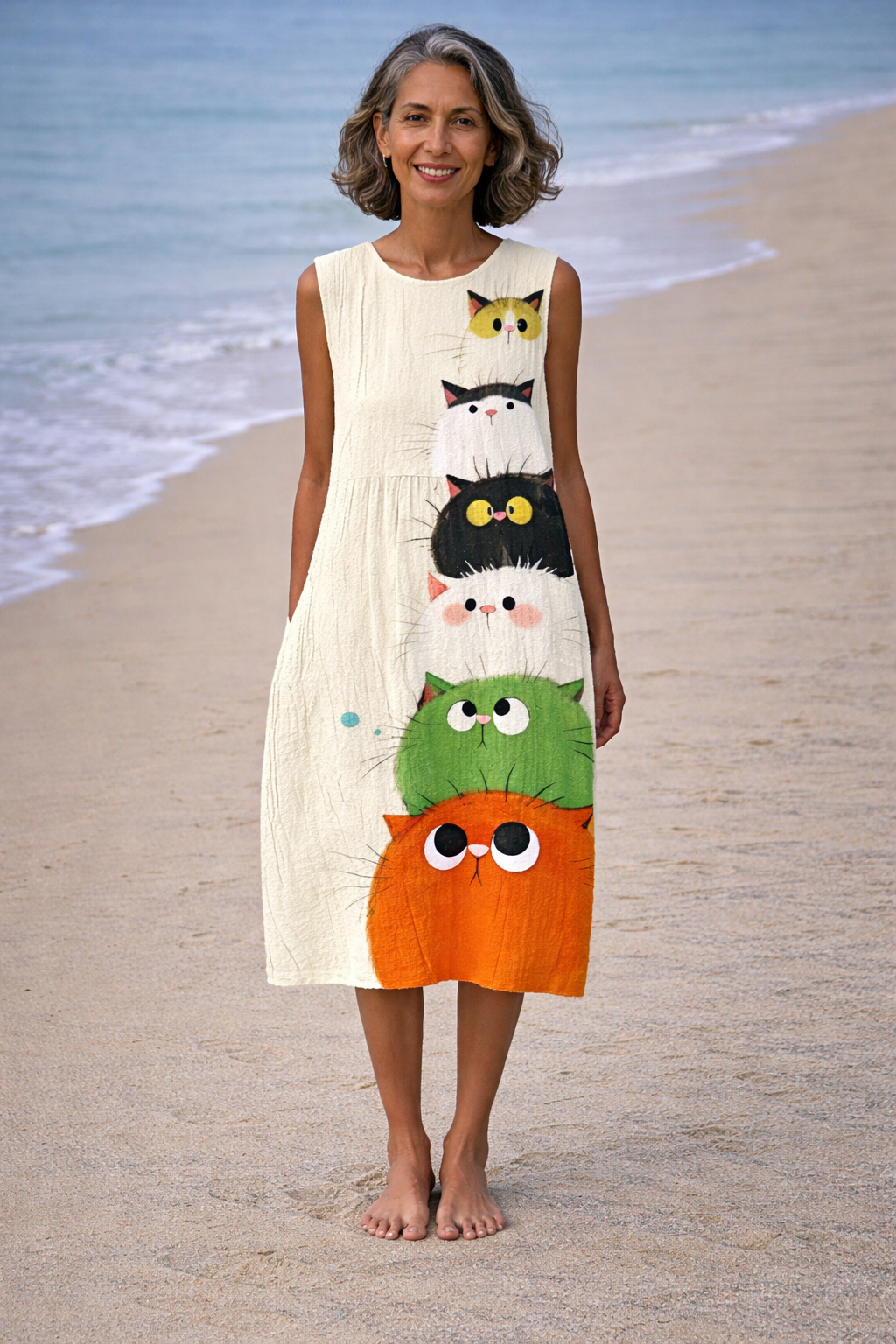 Vera | Vestido Midi con Estampado de Gatos