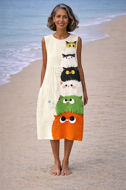 Vera | Vestido Midi con Estampado de Gatos
