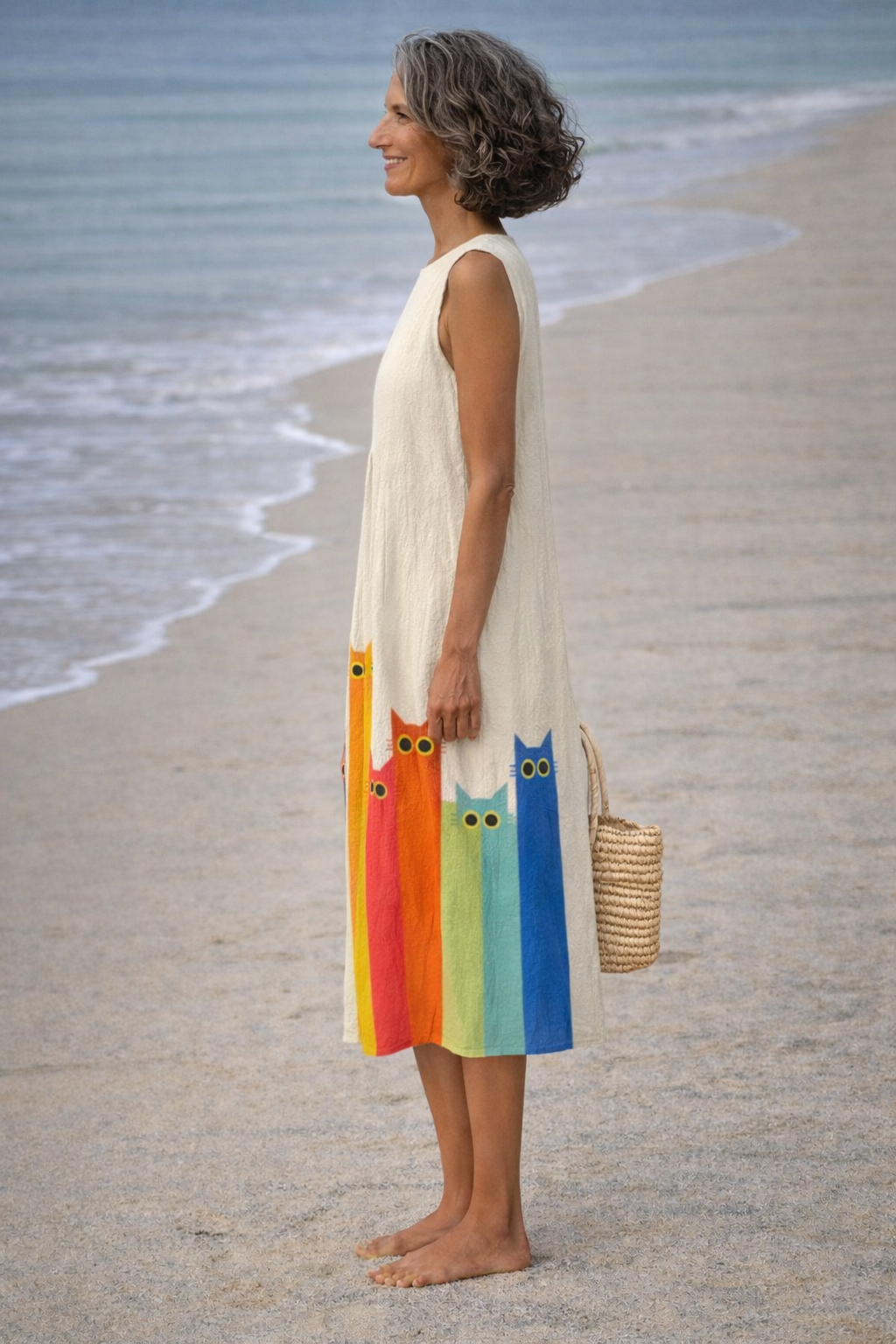 Lorena | Vestido Midi con Gatos de Colores